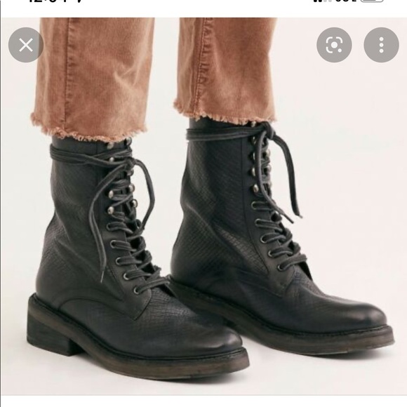 Free People Santa Fe Lace Up Boots Black Embossed - Picture 1 of 11